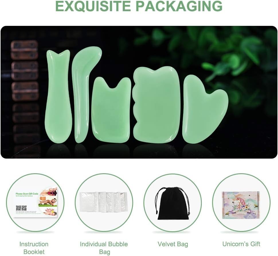 Luxury 5 PCS Gua Sha Stone Massage Set for Ultimate Relaxation & Rejuvenation