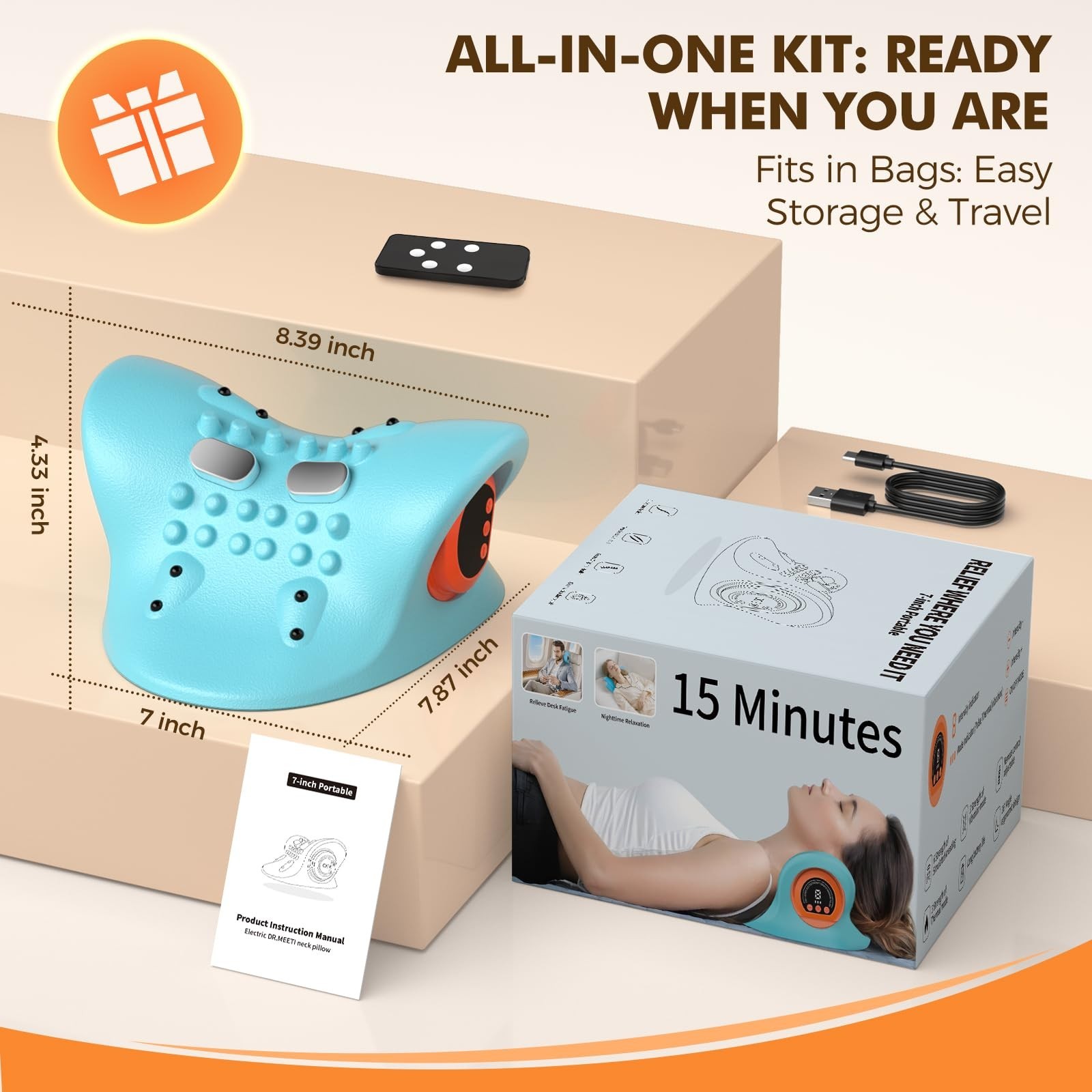 3-in-1 Portable Neck Massager with Heat – Adjustable Intensity for Relaxation at
