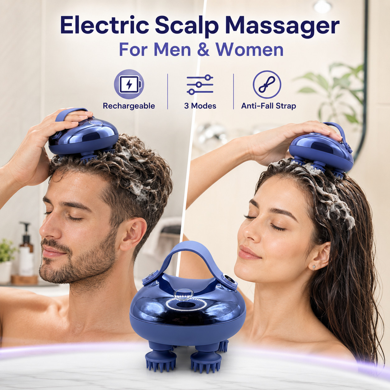 Electric Scalp Massager Rechargeable Handheld Head Massager 3 Modes