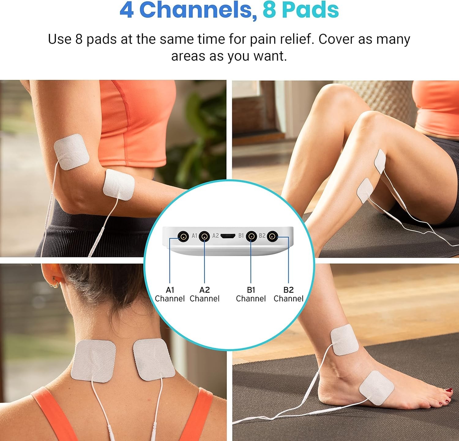 FSA HSA Store Eligible 4-Output TENS Unit, Muscle Stimulator Machine for Pain Re