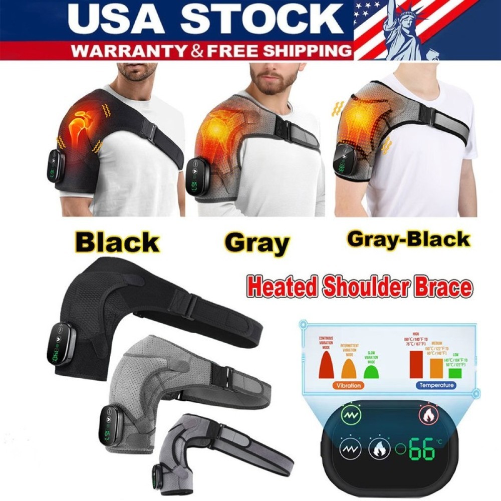 Heated Vibration Shoulder Brace Massager Rotator Cuff Support Joint Pain Relief