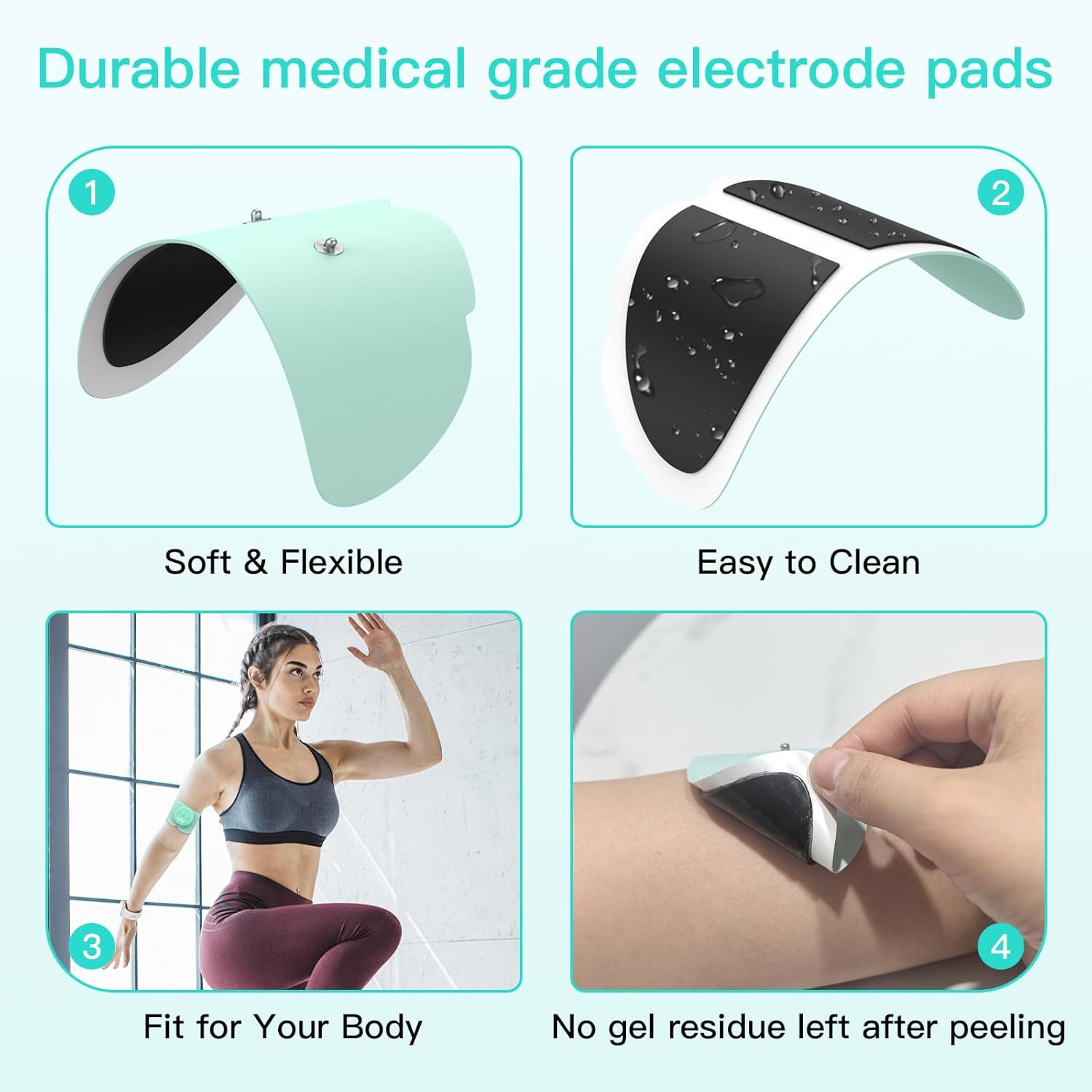 Tens Unit Wireless Electrode Pads 4 Pack, with Standard 3.5Mm Snap-In Connector