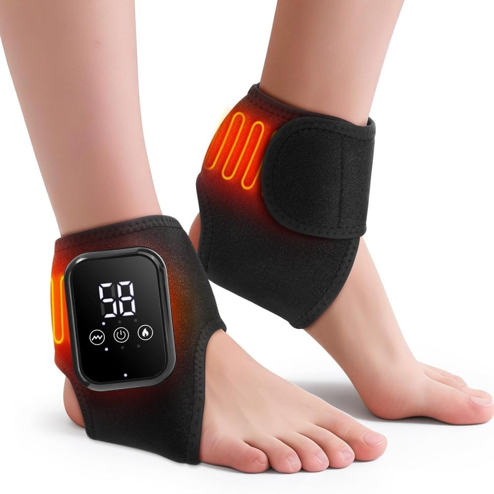 Electric Foot and Ankle Massager Brace for Pain Relief Heating Vibration Therapy