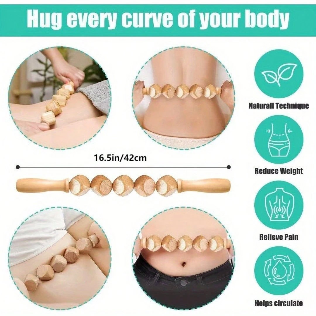7pc Wooden Body Massage Tool Set Manual Roller Kit Home Spa Self Care Gift