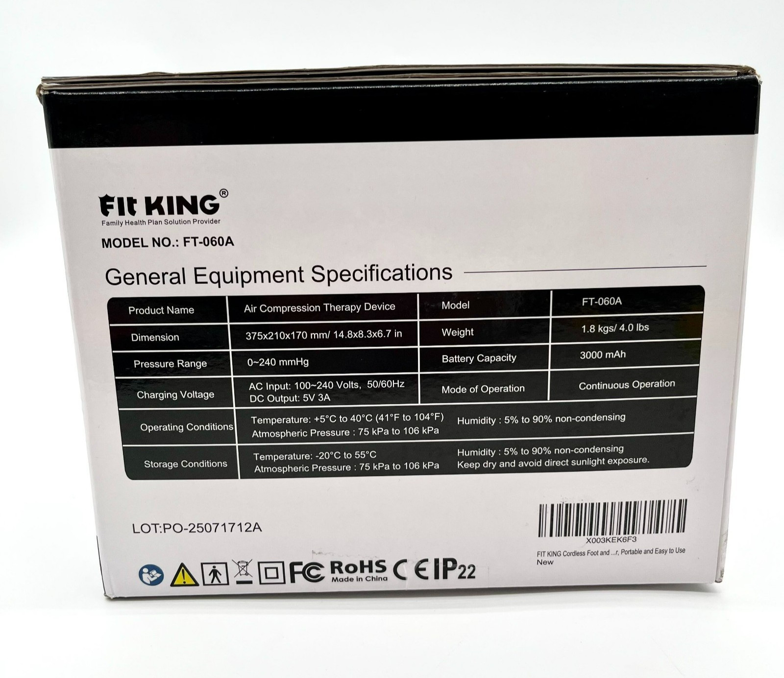 Fit King Full Leg Massager Air Compression Therapy Device Model FT-060A – Black