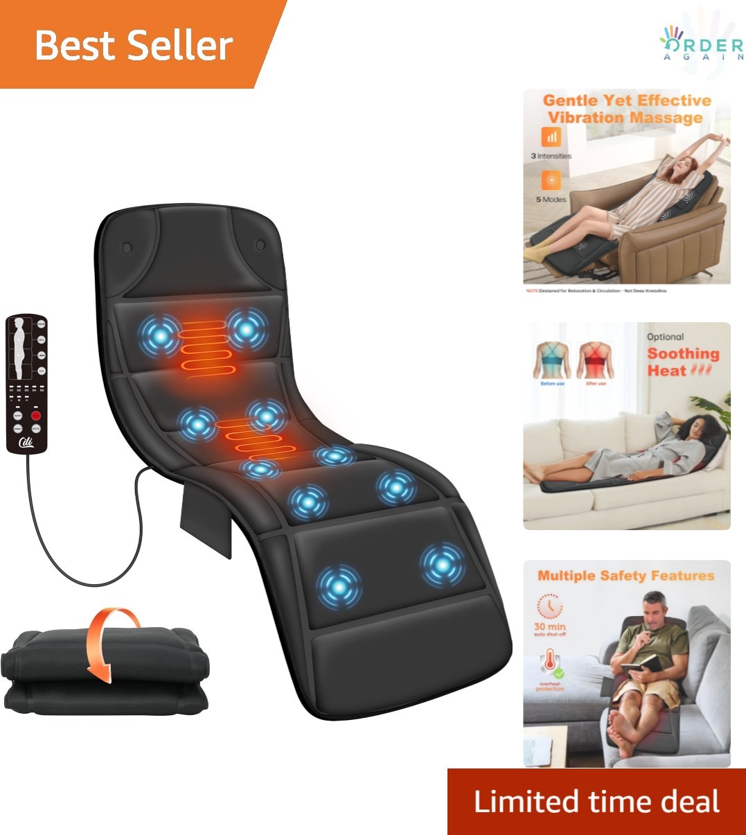 Massage Mat Full Body Vibration Heating Pad for Back Hip Legs Auto Shut Off