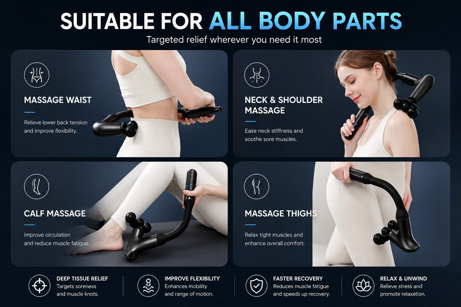 Massage Gun with Extension Handle, Back Massager for Pain Relief Deep Tissue