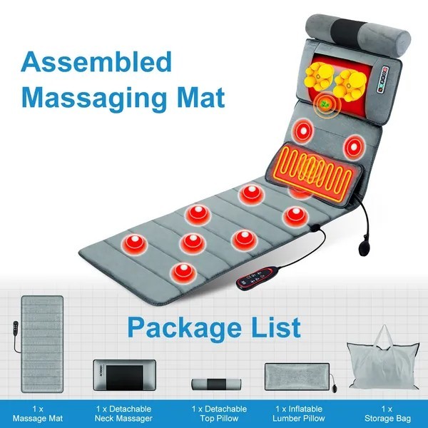 Full Body Massage Mat Vibration Neck Kneading 20 Nodes Heat Lumbar Pad Timer