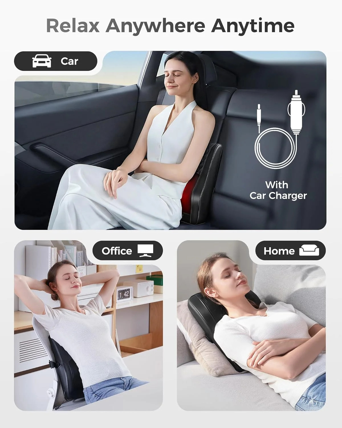 Boriwat Back Massager with Heat, 3D Kneading Massage Pillow for Back, Neck, Shou
