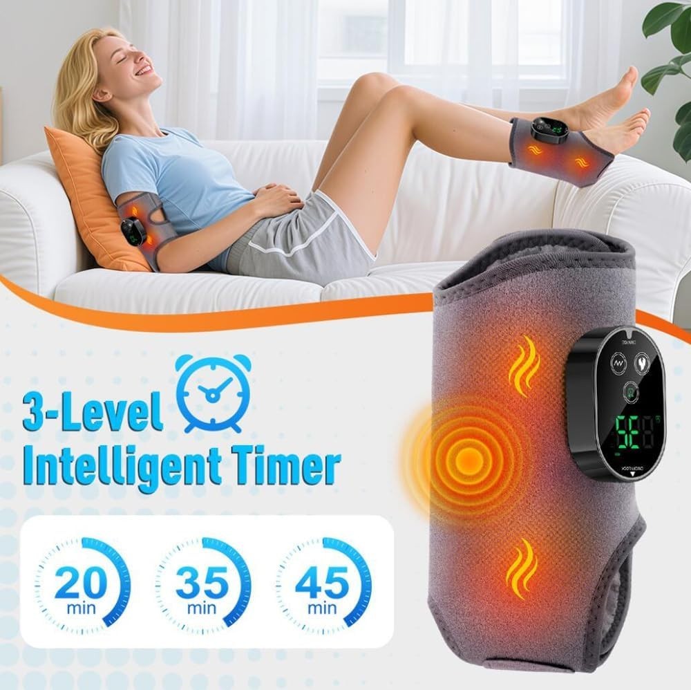 Heated Foot Massager Ankle Knee Elbow Brace 6 Heat 3 Vibration 3000mAh Battery