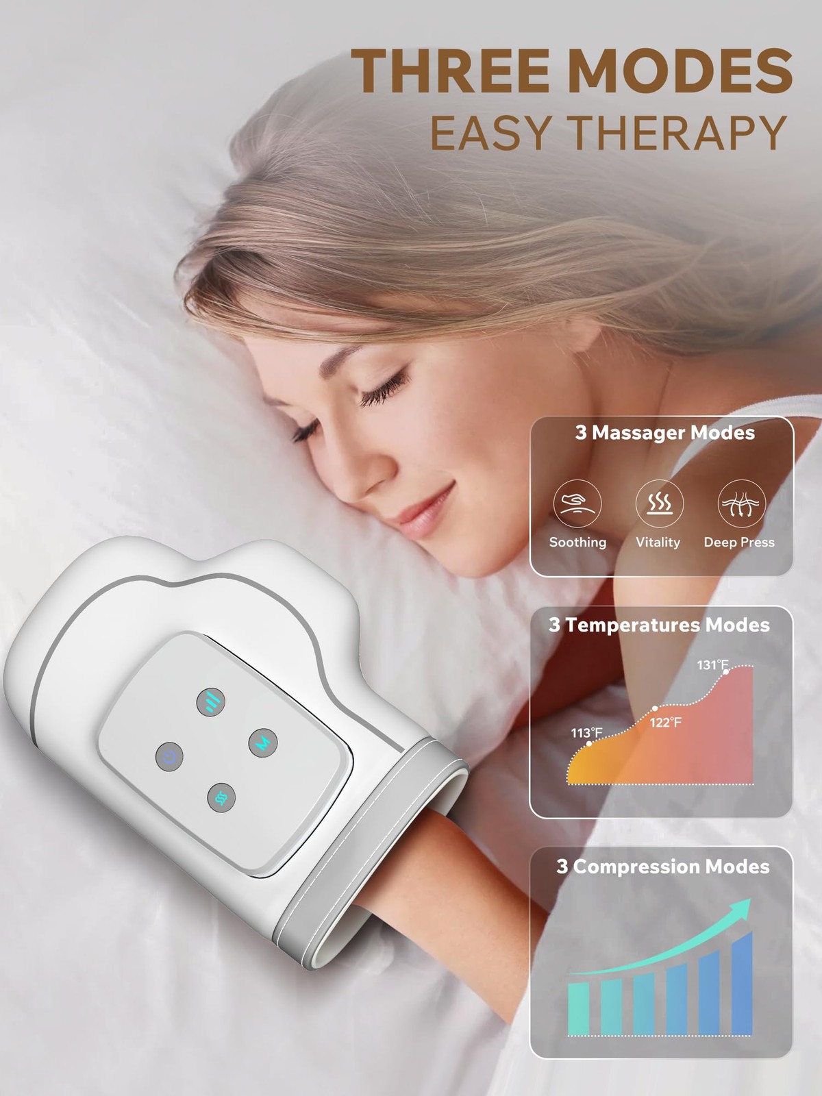 Cordless Hand Massager with Heat and Compression, 3 Adjustable Levels Therapy…