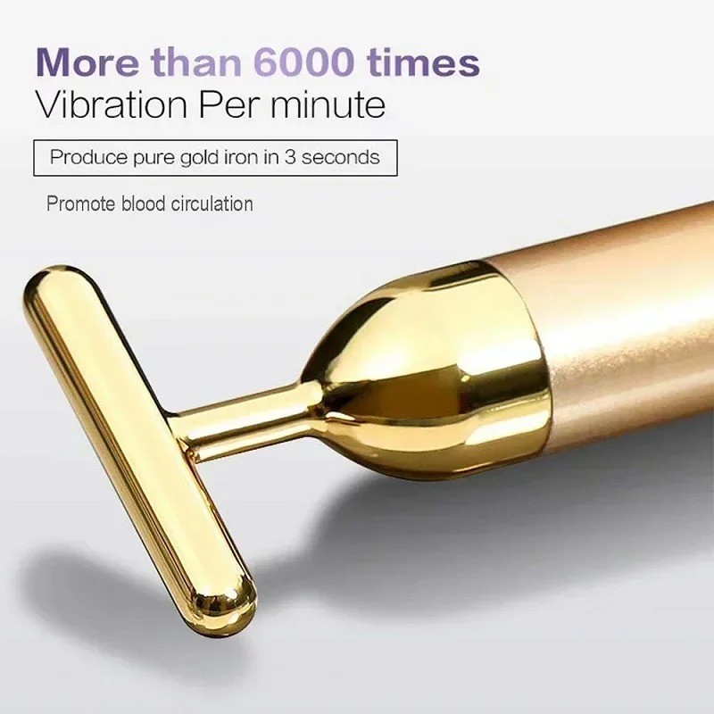 24K Gold Beauty Bar Face Massager Electric Vibrating Rose Quartz 3D Roller Face