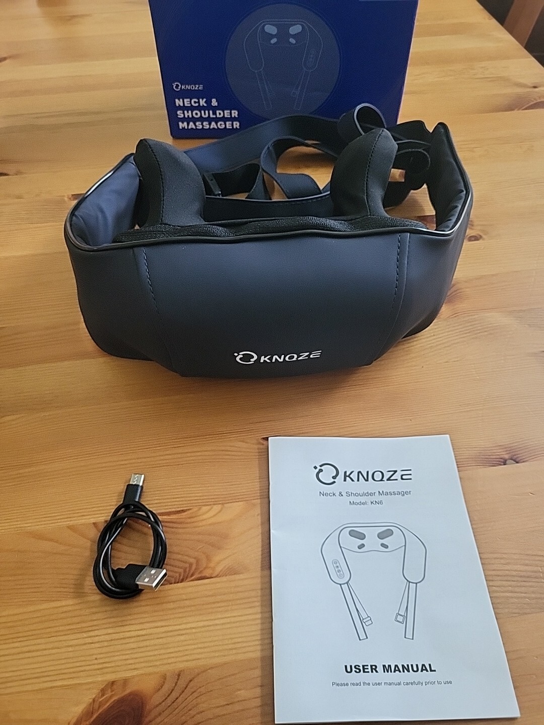 KNQZE KN6 Blue Black Rechargeable Cordless Neck & Shoulder Massager With Manual