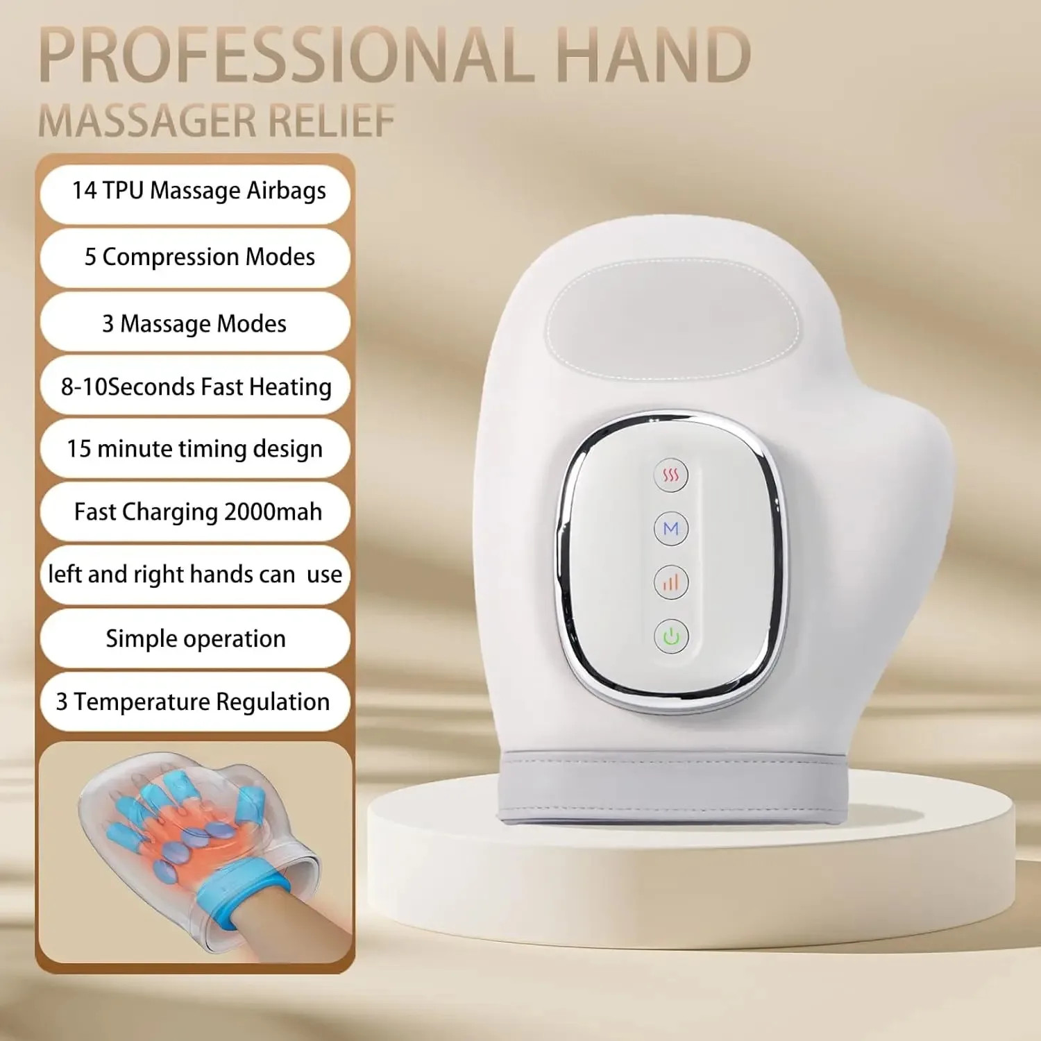 Hand Massager with Heat Airbag Finger Massage Device Electric Vibration Gloves