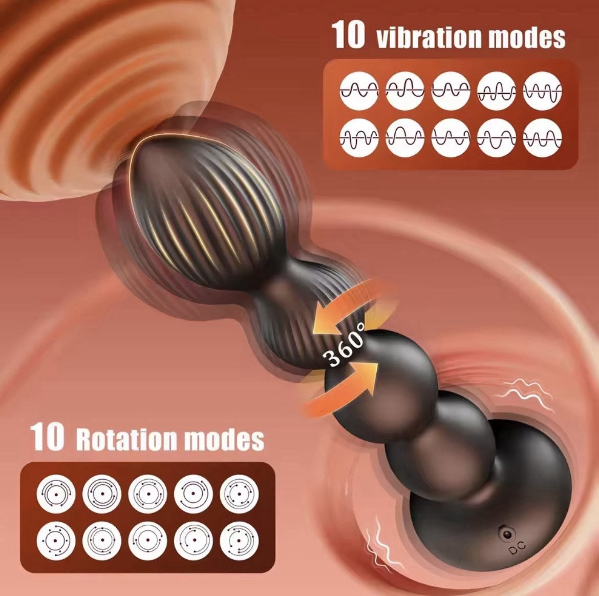Prostate Stimulator Rotating Massager Waterproof 10 Modes Rechargeable Device