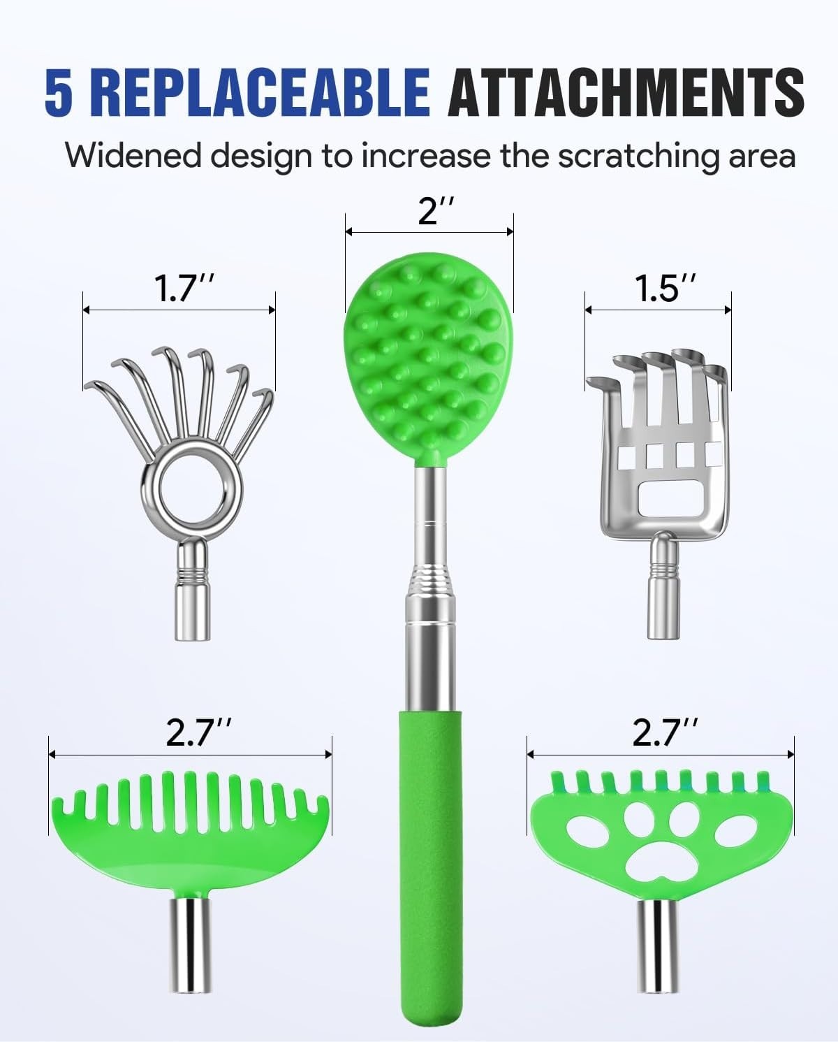 Telescoping Back Scratcher with 5Pcs Detachable Heads, Extendable Back Massag…