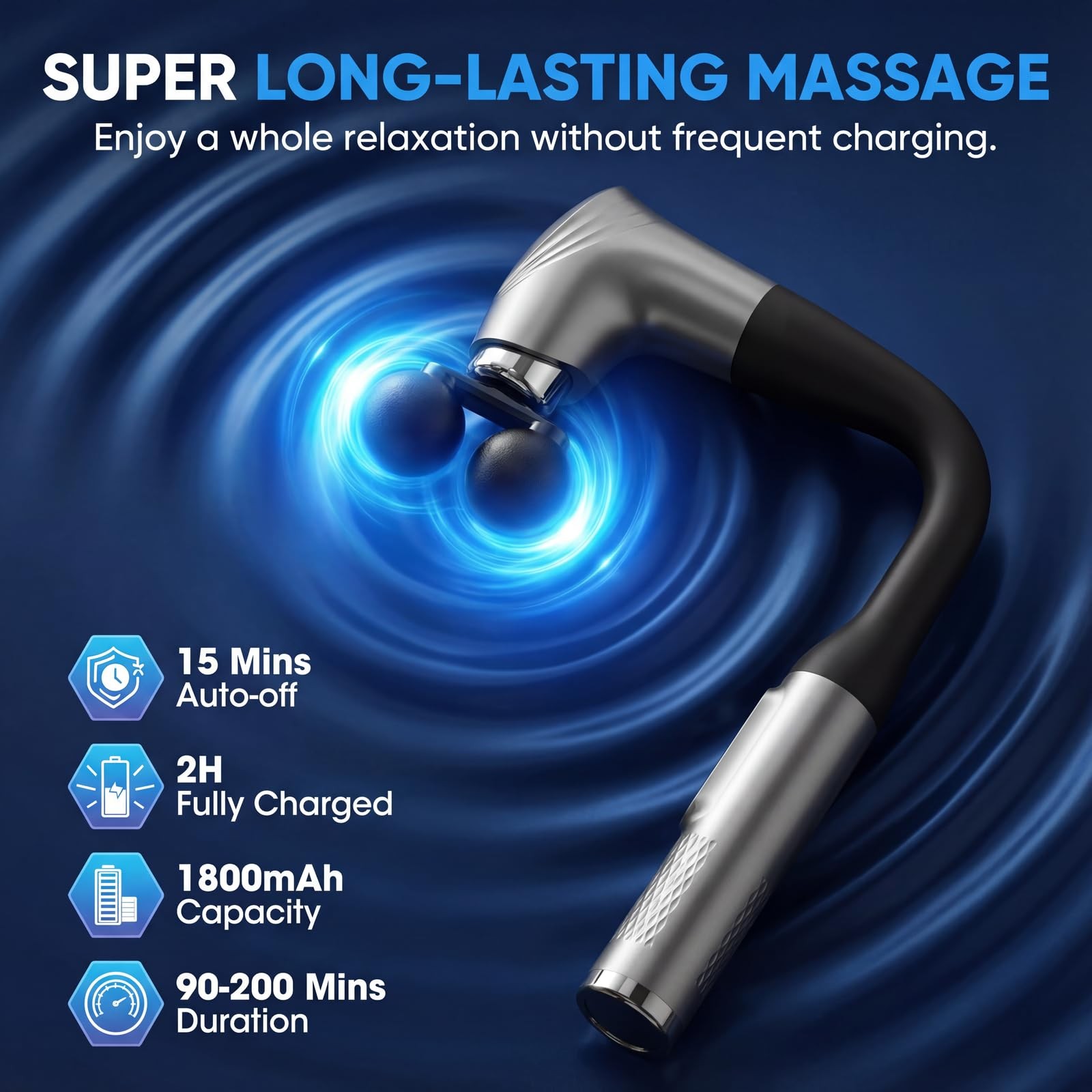 Long Handle Massage Gun for Back and Shoulders, Ergonomic Extended Reach Deep…