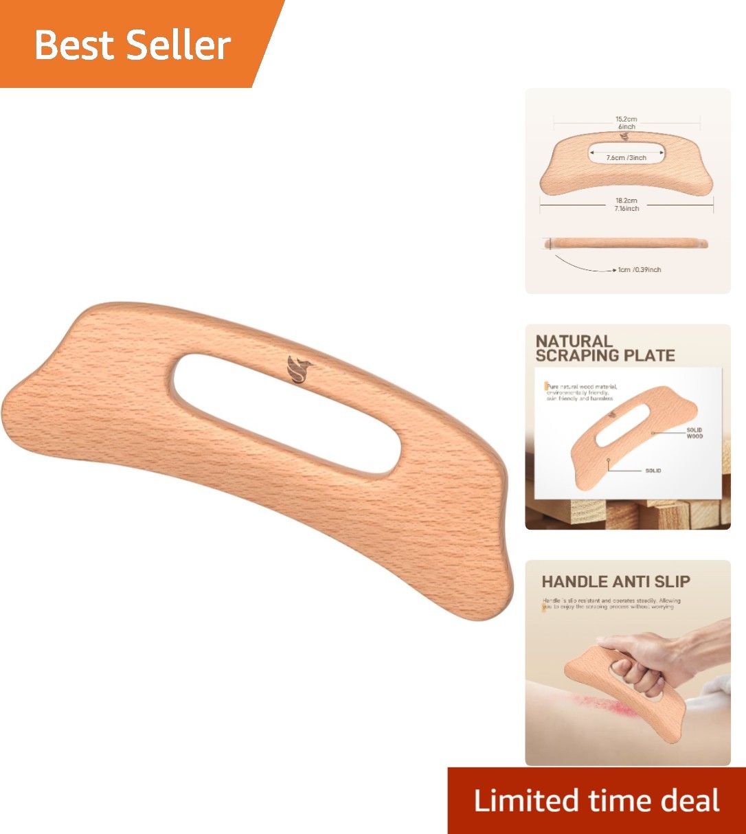Natural Wood Gua Sha Board for Effective Pain Relief & Body Slimming Massage