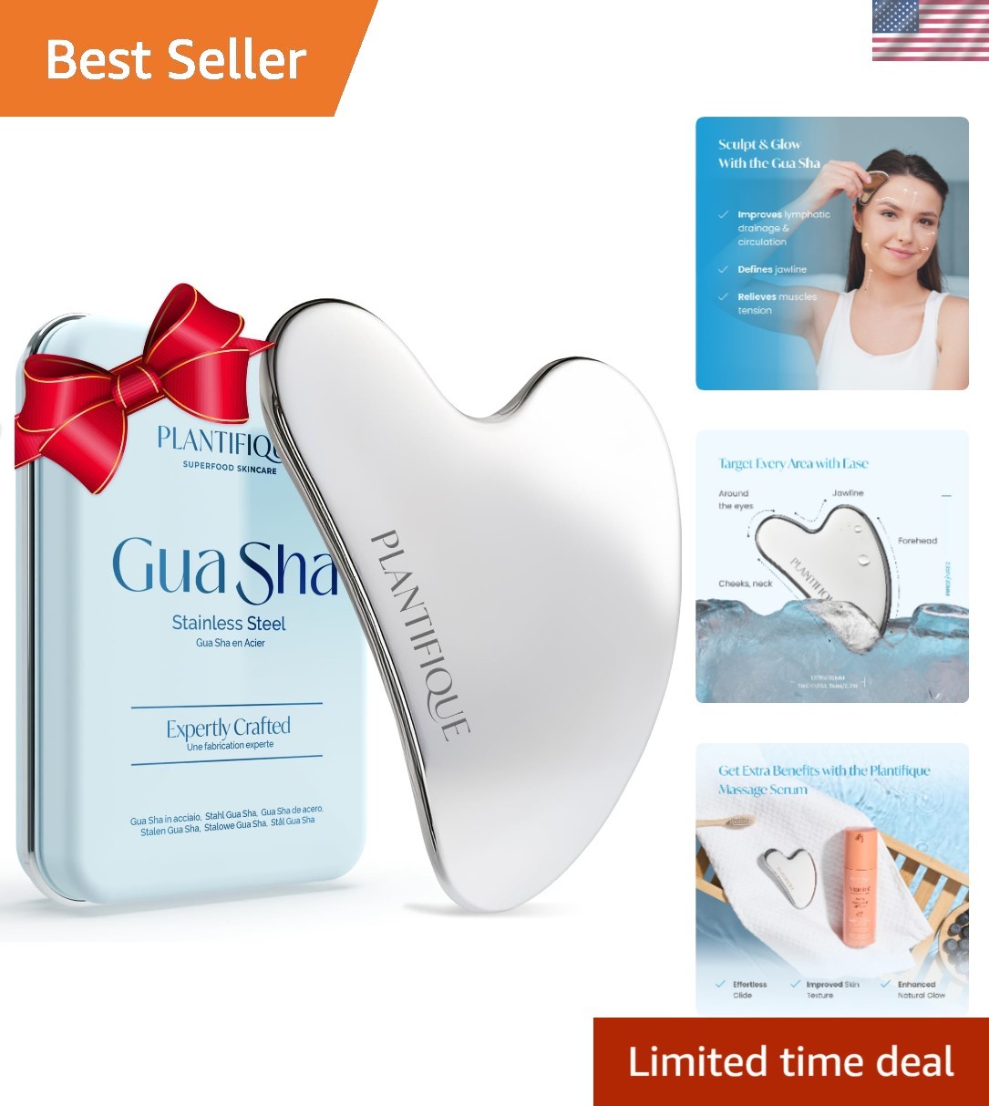 Multi-Purpose Stainless Steel Gua Sha Tool | Anti-Aging Facial Massager Gift Set
