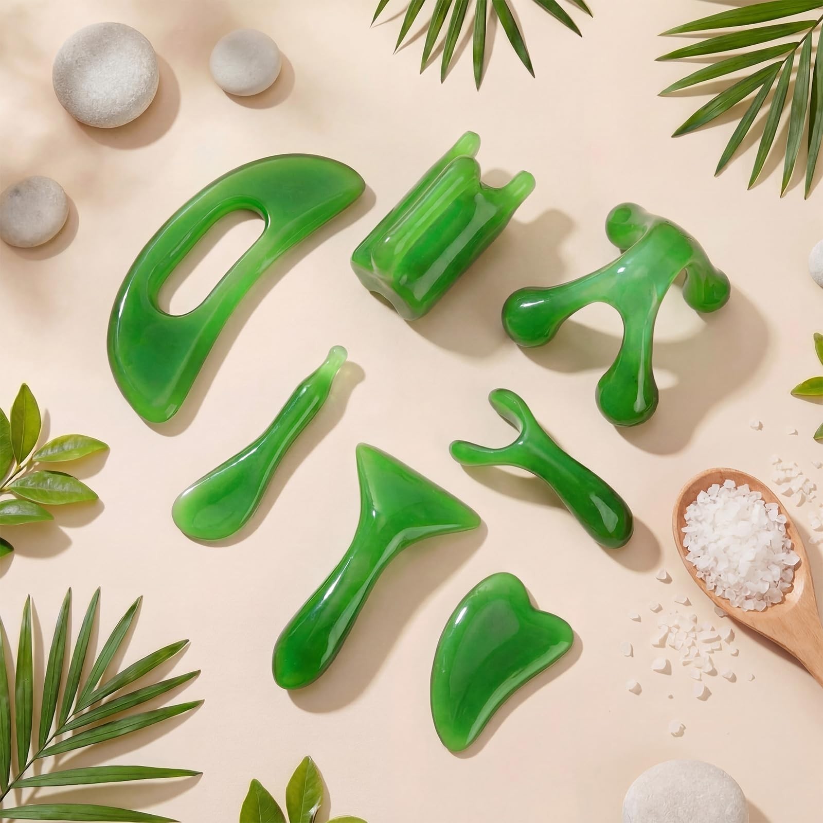 7 Pcs Gua Sha Massage Tools Set – Natural Resin Scraping Tool for Lymphatic Drai