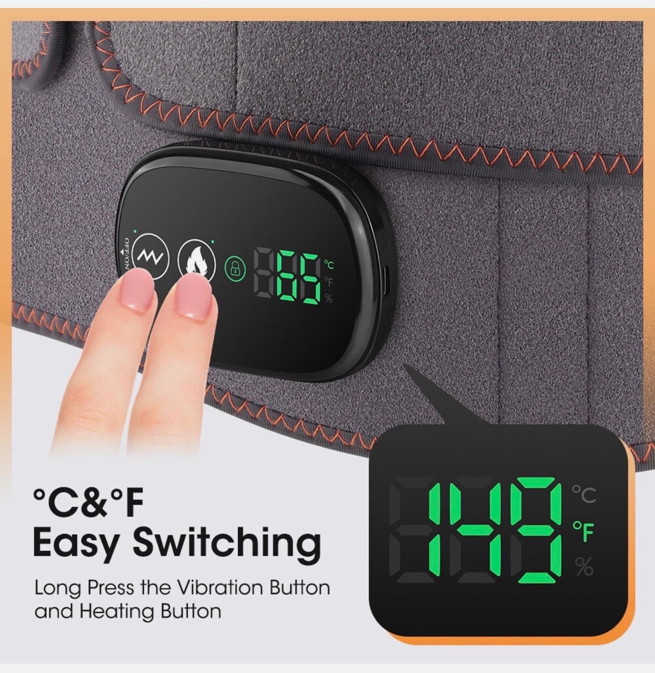Cordless Heated Vibrating Massage Belt Waist/Back Wrap Neoprene Pain Relief