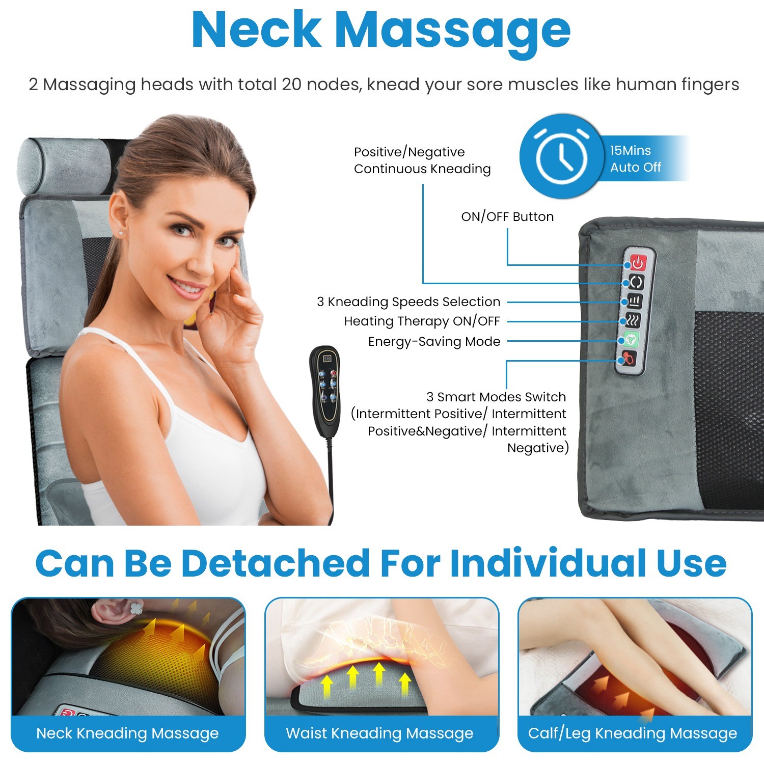 Full Body Electric Massage Mat with Heated Shiatsu Foot Massager Pad Cushion