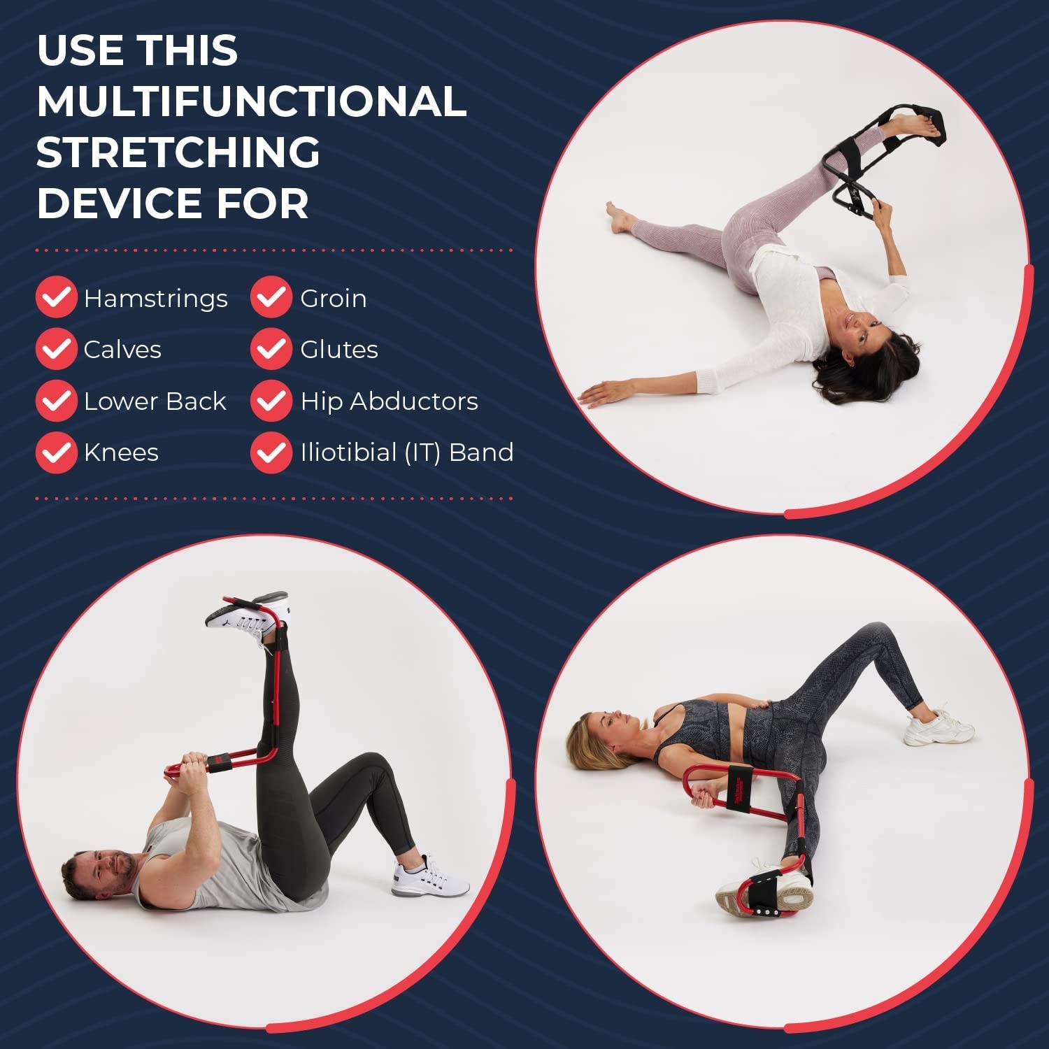 Patented Hamstring, Lower Back, Hip & Calf Stretcher – Knee Extension & Pain Rel
