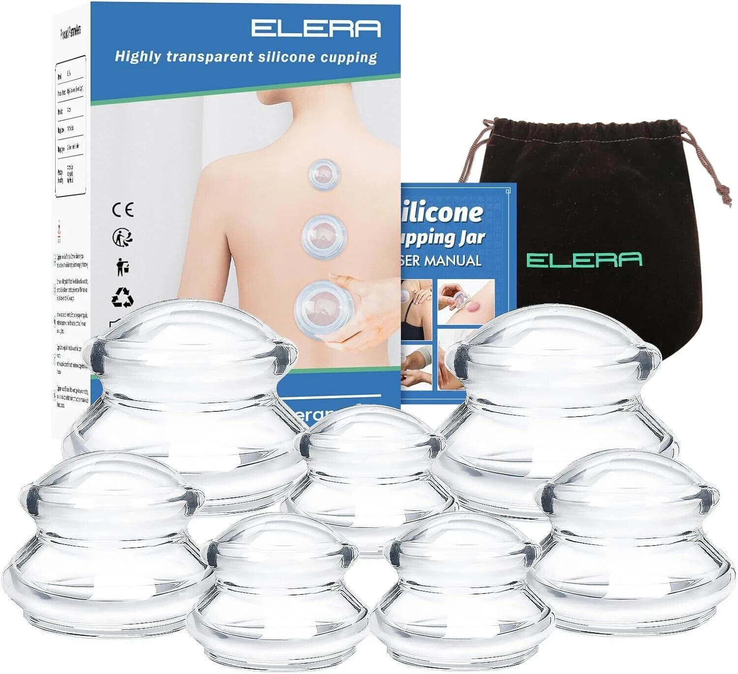 ELERA 7Pc Silicone Cupping Therapy Set, Chinese Massage for Cellulite Reduction
