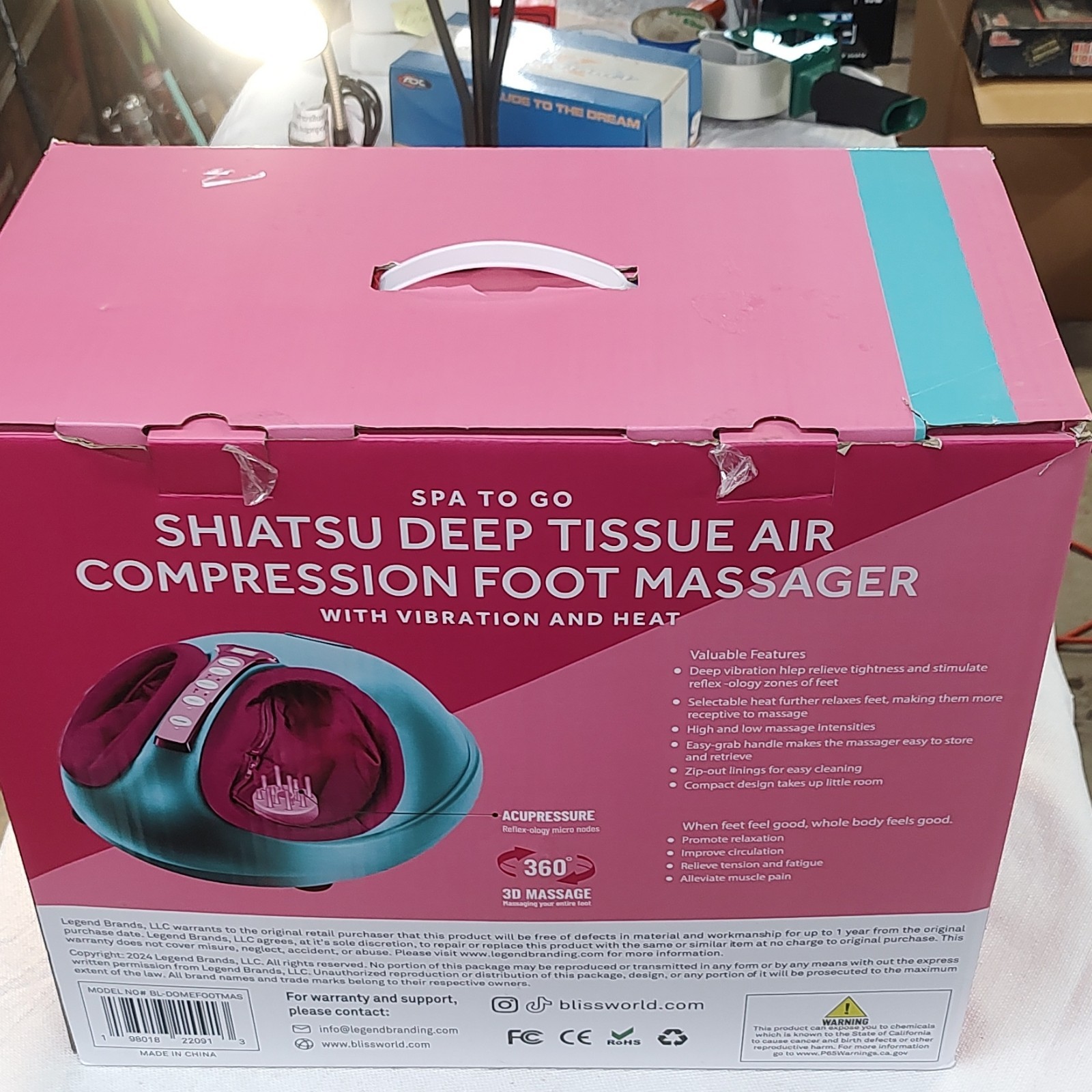 Bliss Shiatsu Air Compression Foot & Ankle Massager w/ Heat Vibration Timer