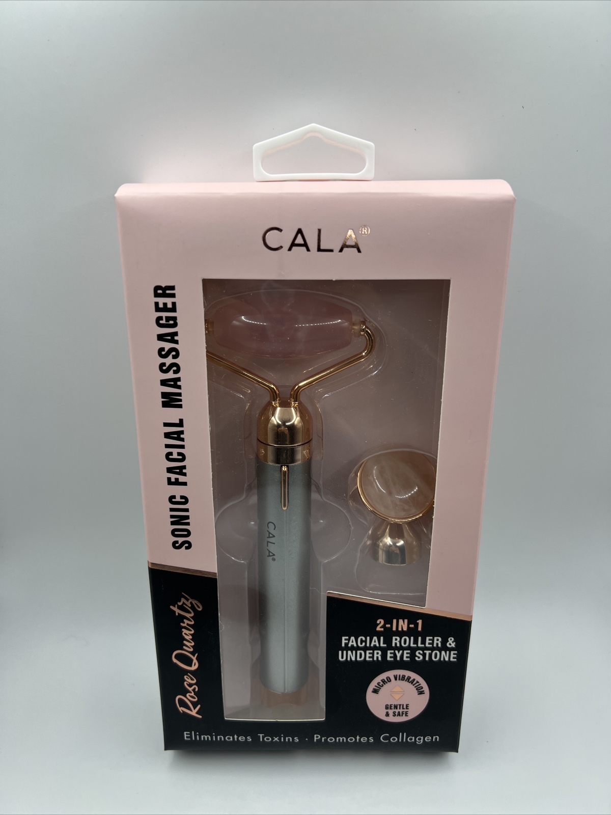 Cala Sonic Rose Quartz Facial Massager 2 In 1 Facial Roller & Under Eye Stone