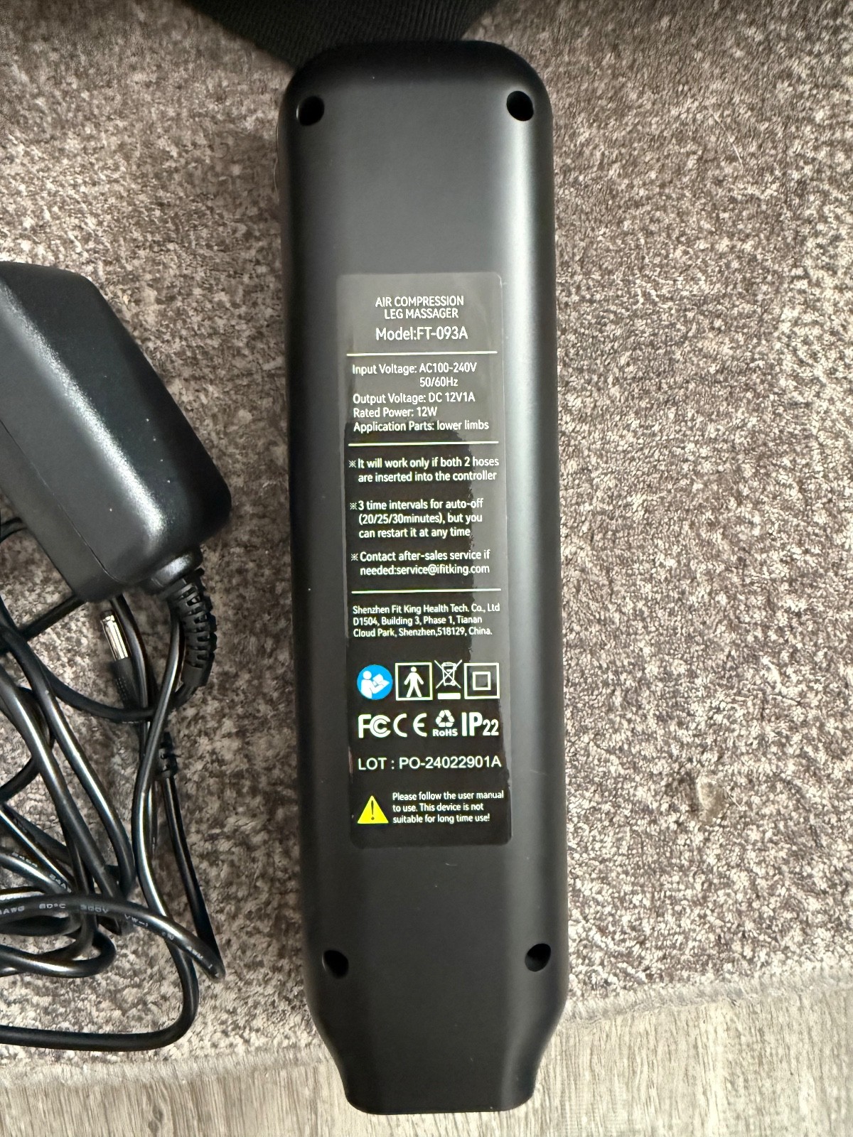 Fit King FT-093A Black 2 Modes 3 Intensities Air Compression Leg Massager