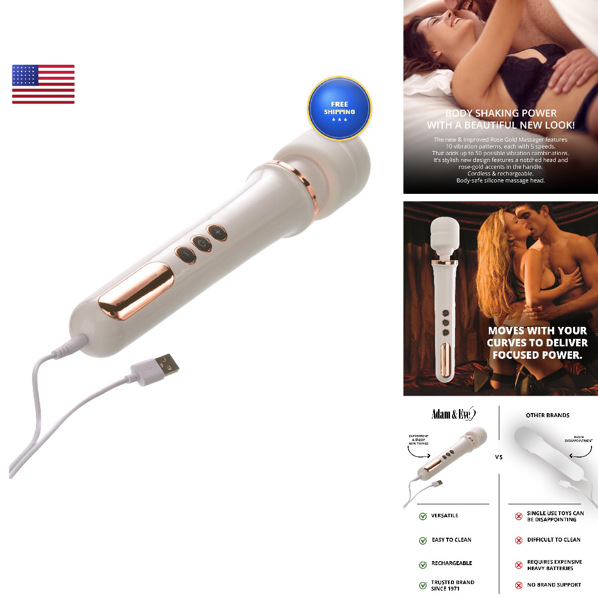 & Eve Eve Magic Massager Rechargeable Rose Gold Edition 50 Vibration