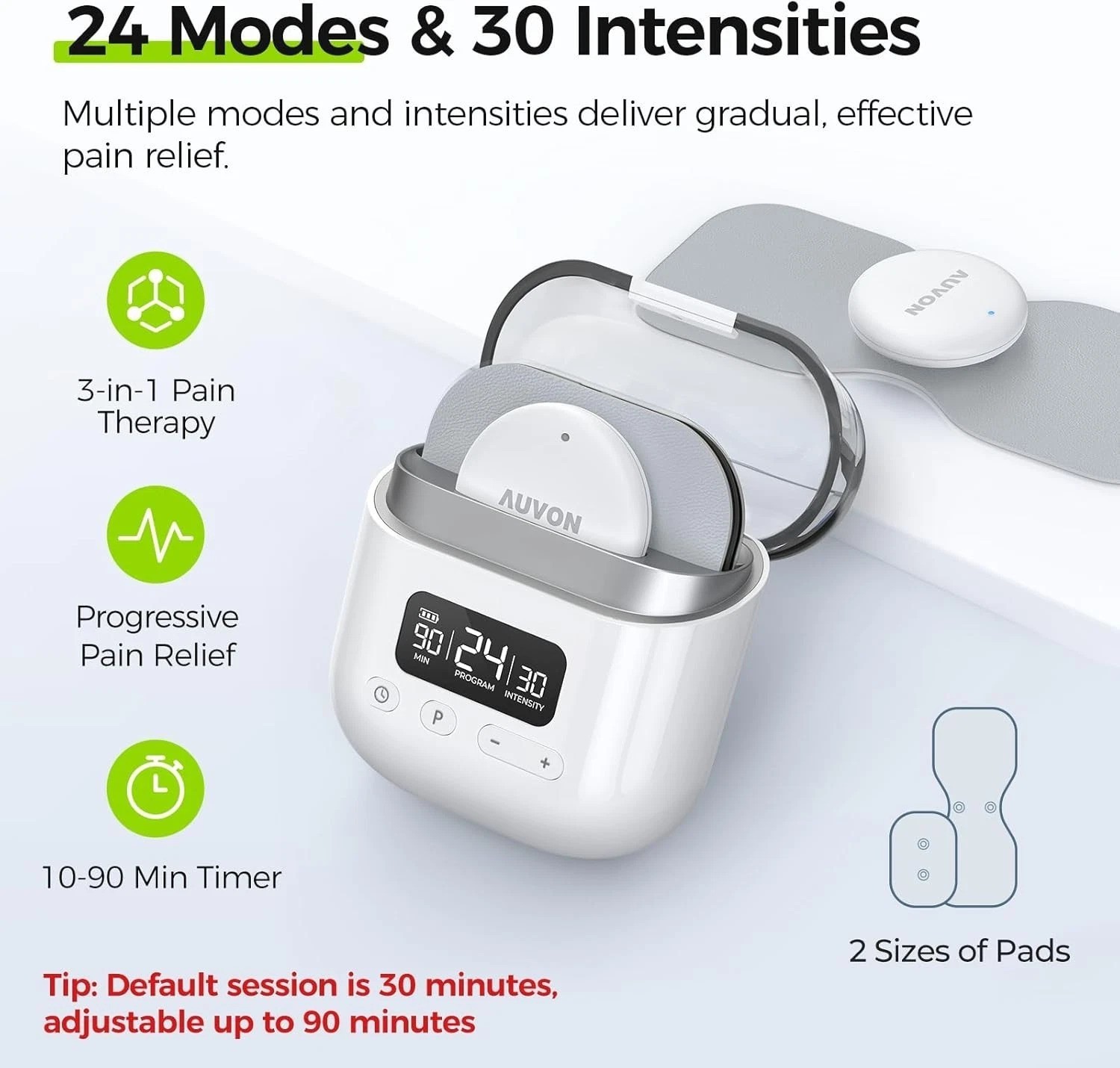 Compact Wireless TENS Device with 24 Modes & Fast Charger for Pain Relief