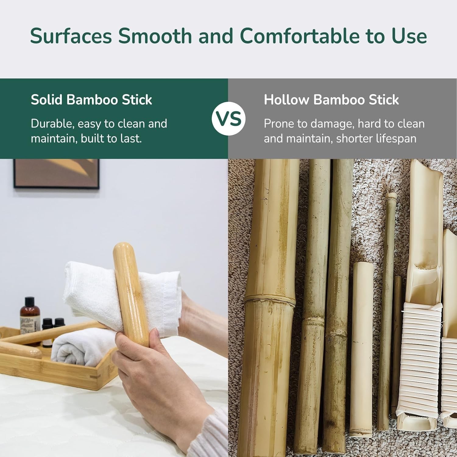 2 PCS Solid Bamboo Massage Stick Sets Warm Bamboo Therapy Massage Tools for Full