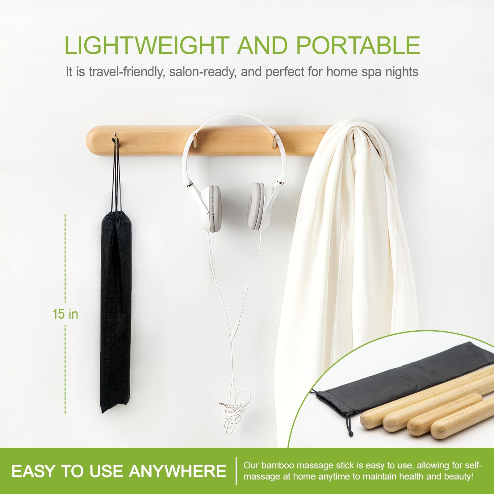 4PCS Solid Bamboo Massage Sticks & Guasha Set with Roller/Stick – 100% Bamboo Th