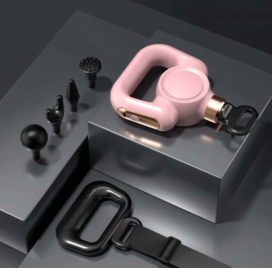Fascia Gun With Massage Band Massage Gun Electric Massager LCD Rechargeable PINK