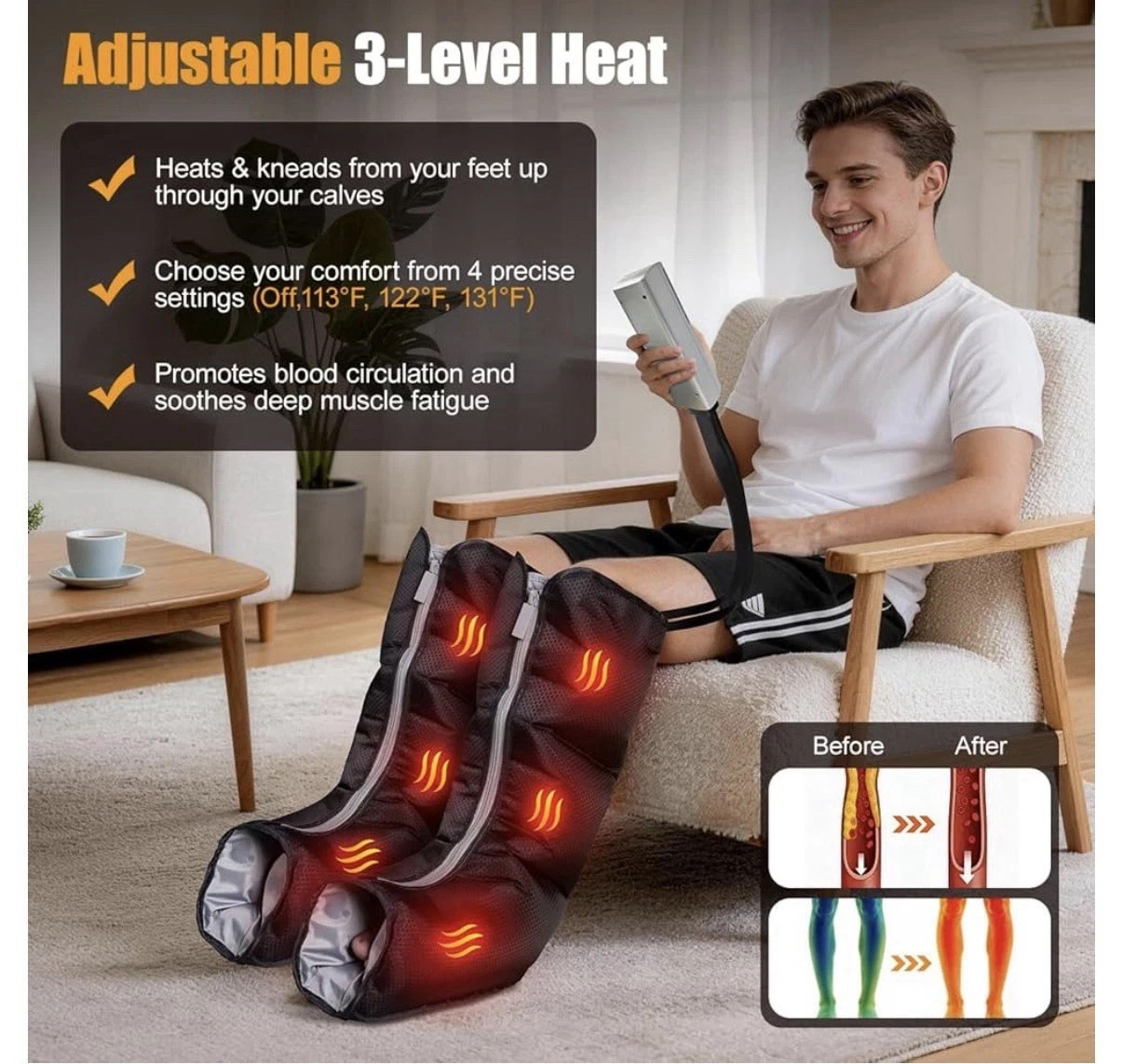 Pryfey Multifunction Leg Massager w/ 12 Intensity Levels, 6 Modes, 3 Heating