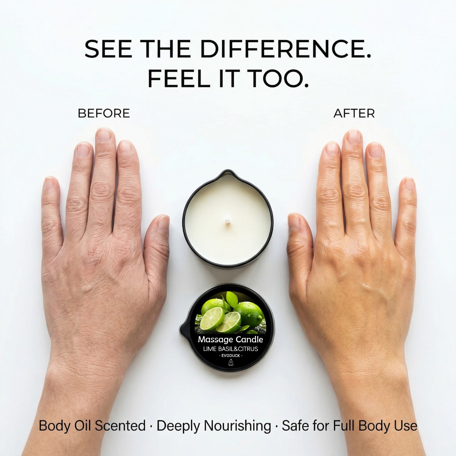 2 Pack Lime Basil & Citrus Massage Candle 2oz Soy Body Oil Couples Spa Gift