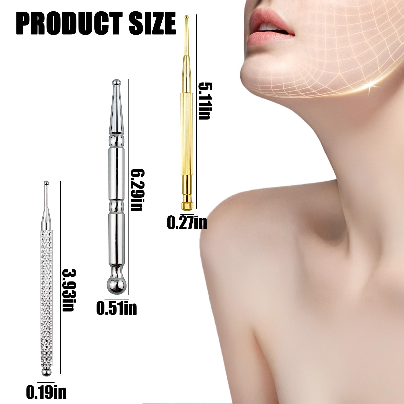 3PCS Massage Tools, Manual Acupuncture Pen, Stainless Steel Acupressure Stick, F