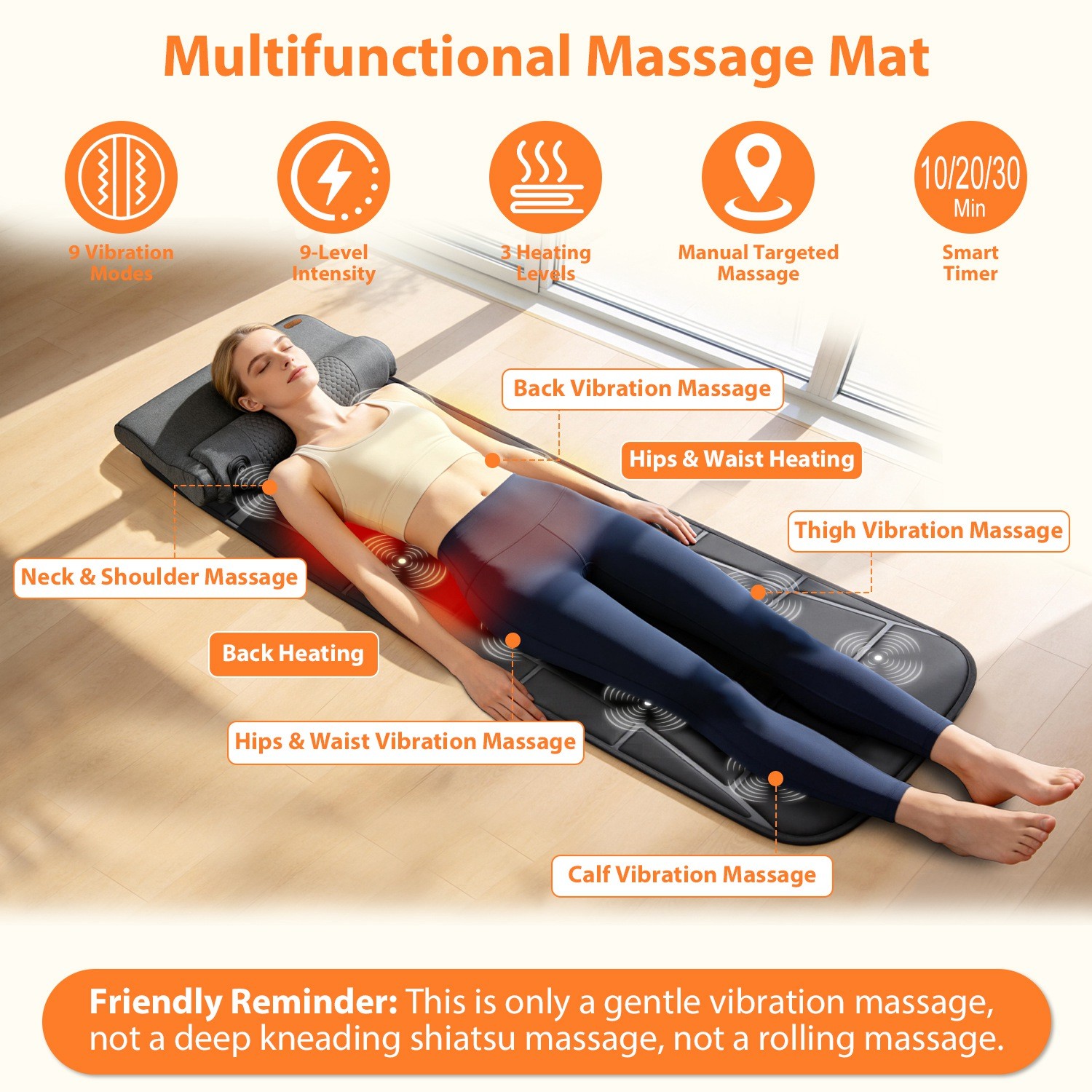 Full Body Massage Mat w/ Heat Vibration Back Massager Pad for Car Bed Chair Sofa