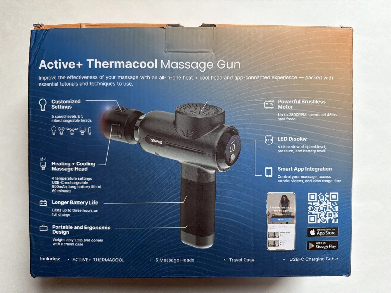 RENPHO Active+ Thermacool Massage Gun with Heat & Cold Muscle Deep Tissue NEW