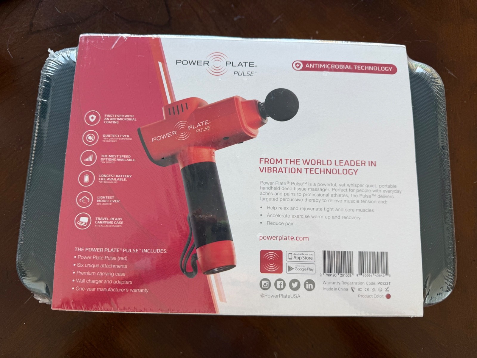 Power Plate Pulse Percussion Massager New in Box Red 6 unique head attachments