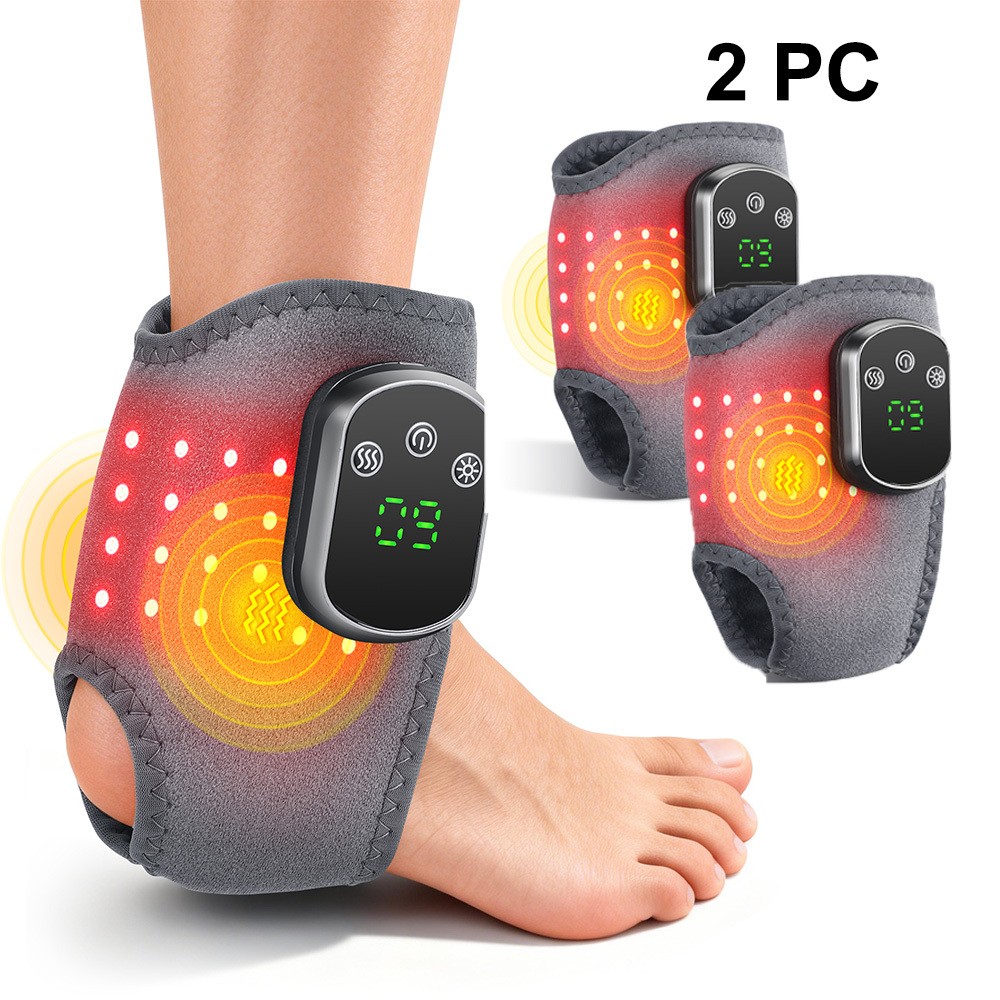 Red LED Electric Foot Ankle Massager Brace Pain Relief Heating Vibration Therapy