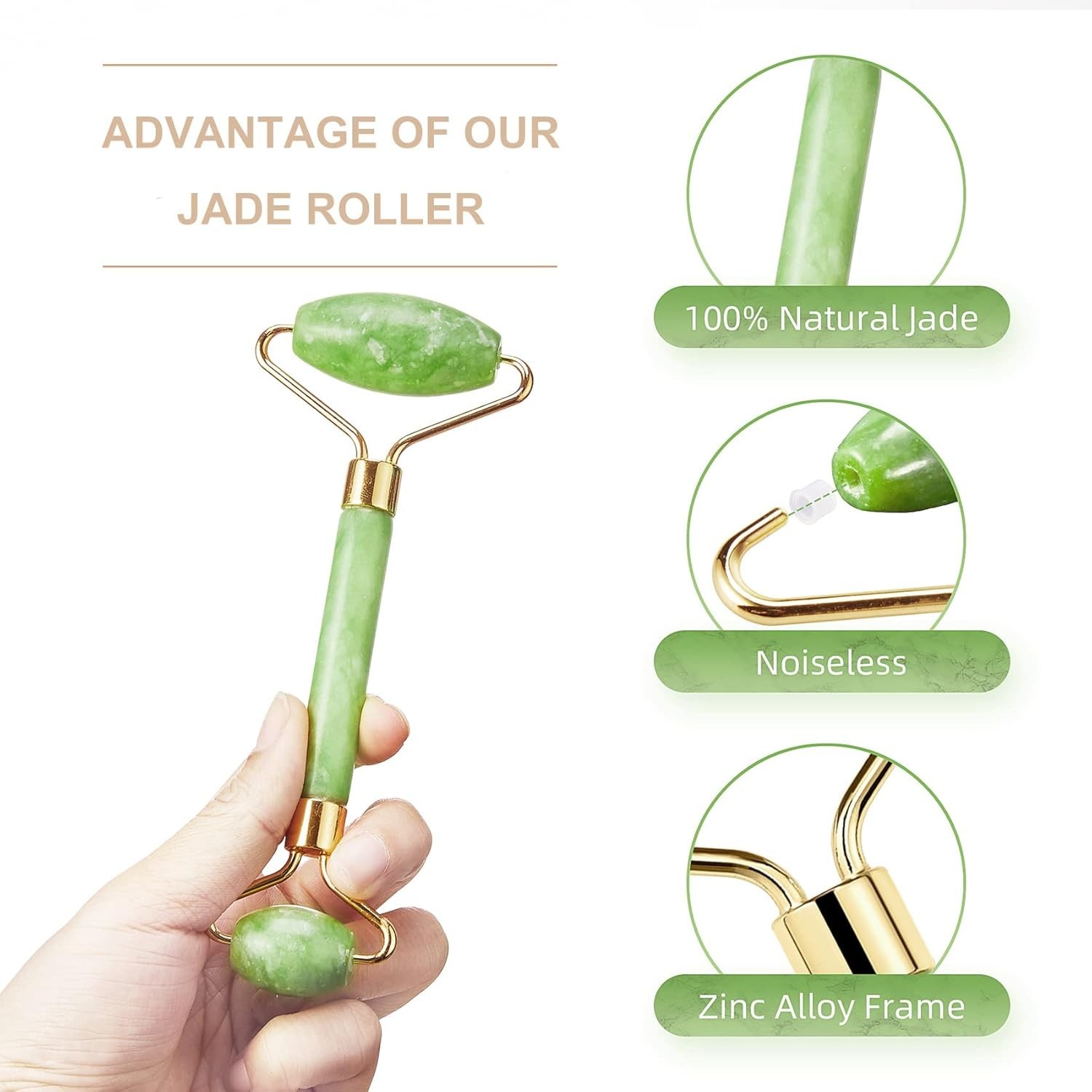 Elegant Green Jade Facial Roller with Zinc Alloy Frame – Travel-Friendly Design