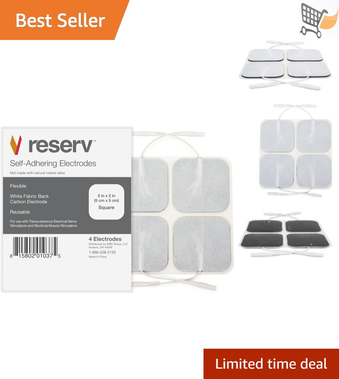 Electrode Pads 2x2in Reusable Self-Adhesive Gel Fabric TENS EMS Therapy Pack