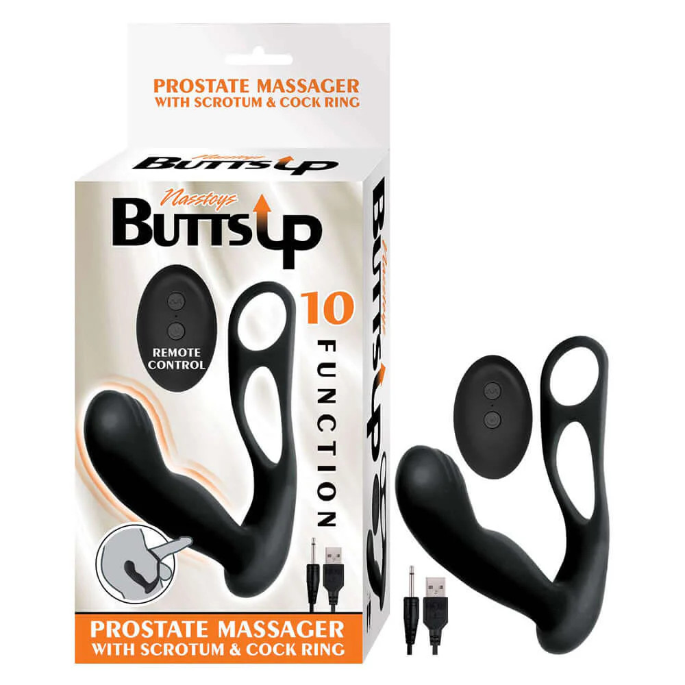 Butts Up Prostate Massager W/Scrotum & Penis Ring Black