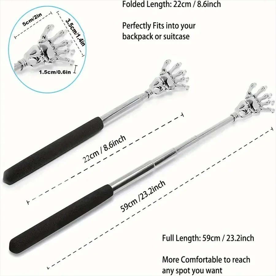 silvery Telescopic Back Scratcher, Portable Extendable Stainless Steel Scratcher