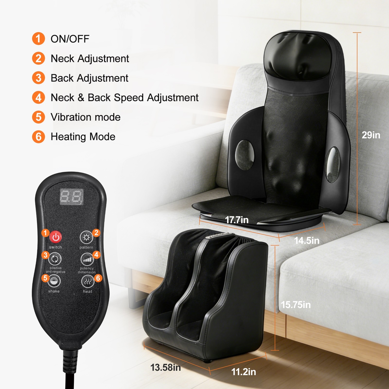 Full Body Massage Pad w/Foot Calf Massager,3D Kneading,Heat,Vibration,Detachable