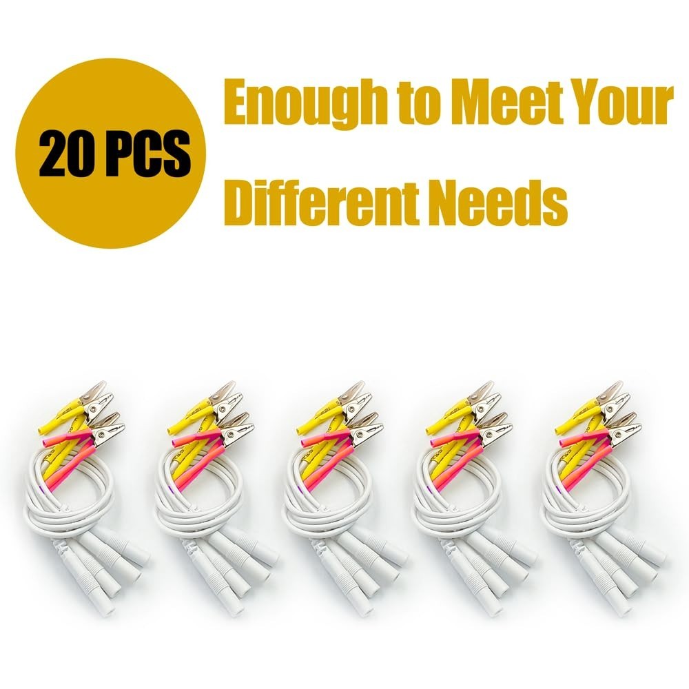 TENS Unit Alligator Clips Cables – 20pcs Replacement Lead Wires, Red & Yellow