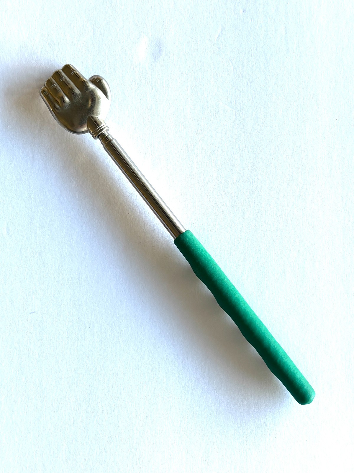 Portable Extendable Telescopic Metal Back Scratcher Green Rubber Handle